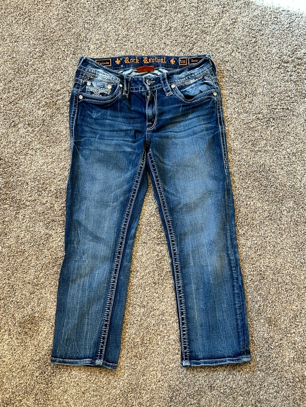 Rock Revival Women's Distressed Medium Blue Cropped Jeans